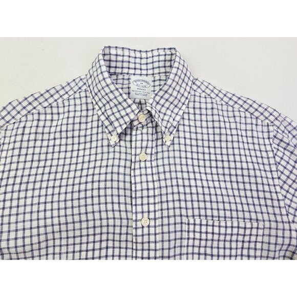 Brooks Brothers Regent Size Medium Men White Blue Check Baird Mcnutt Irish Linen - Picture 10 of 10